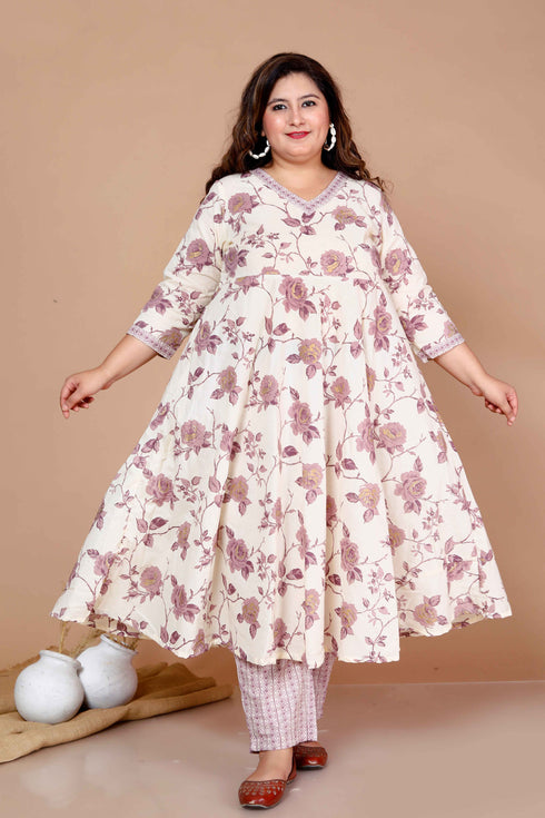 Miravan WomenS Plus Size Pink Floral Printed Kurta With Palazzo