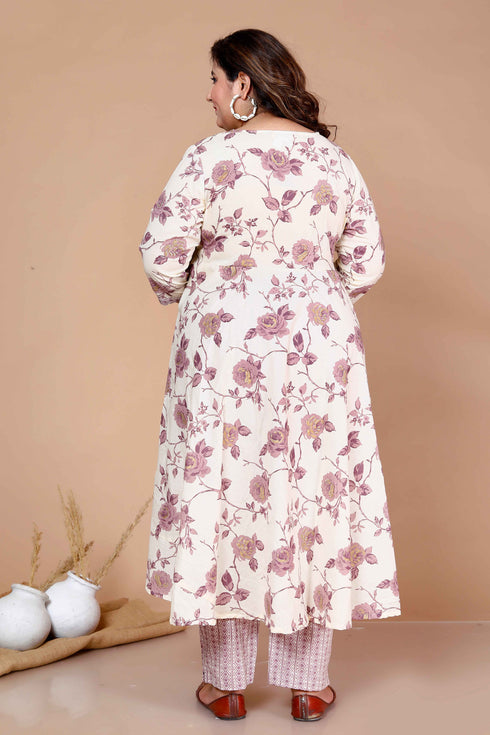 Miravan WomenS Plus Size Pink Floral Printed Kurta With Palazzo
