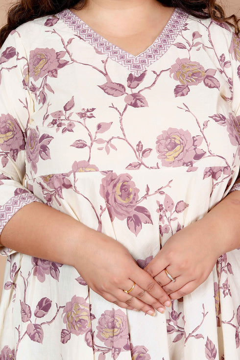 Miravan WomenS Plus Size Pink Floral Printed Kurta With Palazzo