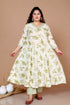 Miravan WomenS Plus Size Green Printed Pure Cotton Kurta With Palazzo