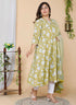 Miravan Womens Yellow Plus Size Floral Anarkali Kurta With Dupatta