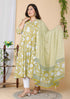 Miravan Womens Yellow Plus Size Floral Anarkali Kurta With Dupatta