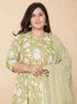 Miravan Womens Yellow Plus Size Floral Anarkali Kurta With Dupatta