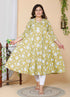 Miravan Womens Plus Size Yellow Floral Anarkali Kurta
