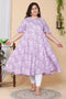 Miravan Womens Plus Size Lavender Floral Flared Sleeves Anarkali Kurta