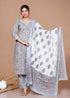 Miravan WomenS Blue Gota Patti Cotton Kurta With Palazzo And Dupatta Set