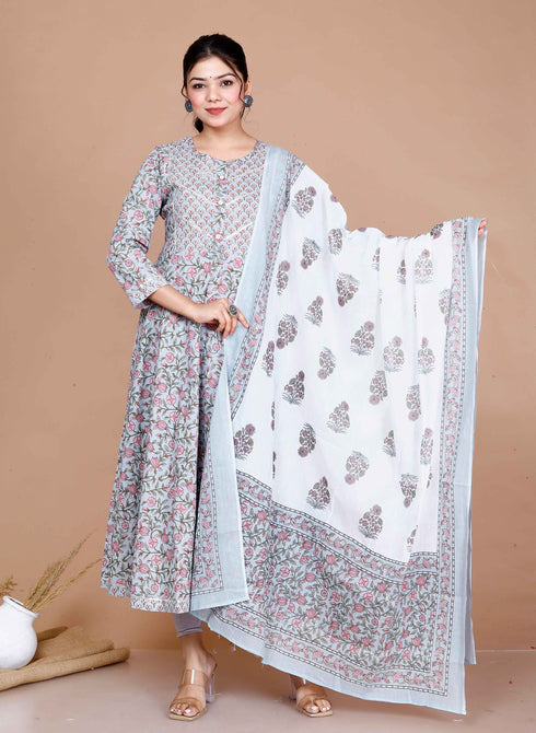 Miravan WomenS Blue Printed With Gota Patti Work Anarkali Kurta With Dupatta