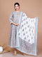 Miravan WomenS Blue Printed With Gota Patti Work Anarkali Kurta With Dupatta