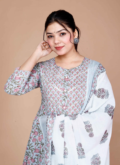 Miravan WomenS Blue Printed With Gota Patti Work Anarkali Kurta With Dupatta