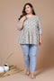 Miravan Womens Beige Plus Size Cotton Floral Printed Top