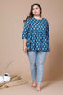 Miravan Womens Blue Plus Size Cotton Floral Printed Top