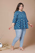 Miravan Womens Blue Plus Size Cotton Floral Printed Top