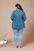Miravan Womens Blue Plus Size Cotton Floral Printed Top