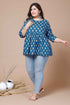 Miravan Womens Blue Plus Size Cotton Floral Printed Top