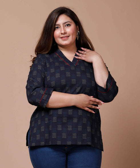 Miravan Womens Plus Size Blue Printed Indigo Top
