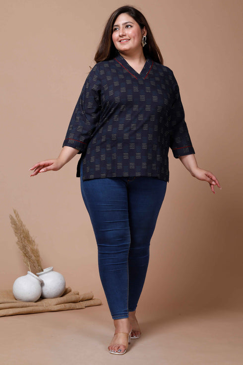 Miravan Womens Plus Size Blue Printed Indigo Top