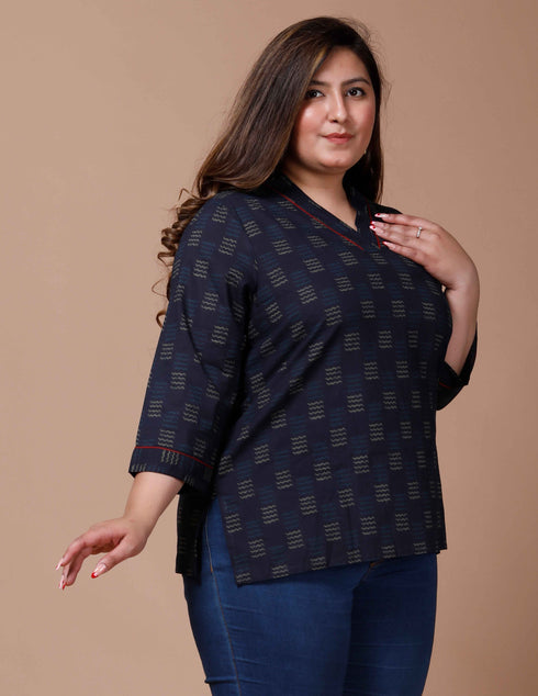 Miravan Womens Plus Size Blue Printed Indigo Top