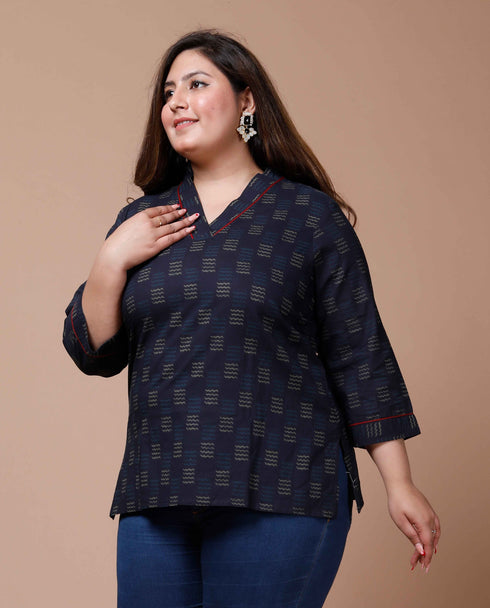Miravan Womens Plus Size Blue Printed Indigo Top