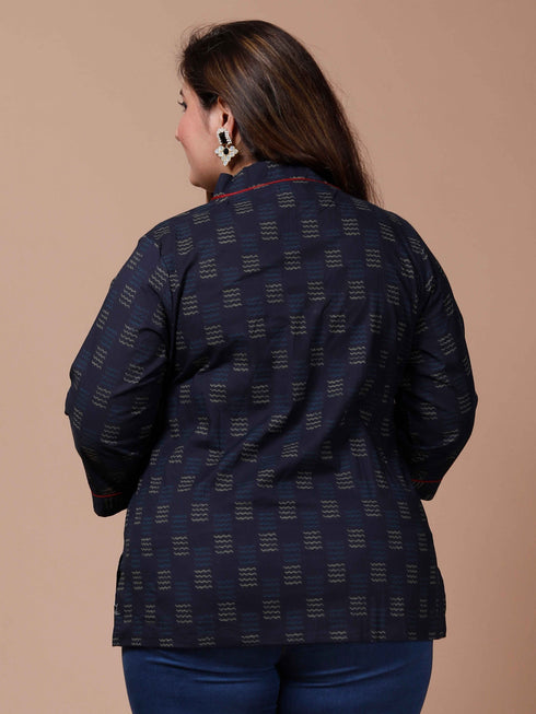 Miravan Womens Plus Size Blue Printed Indigo Top