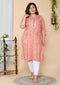 Miravan Womens Plus Size Peach Bandhani Embroidered Kurti