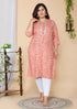Miravan Womens Plus Size Peach Bandhani Embroidered Kurti