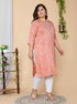 Miravan Womens Plus Size Peach Bandhani Embroidered Kurti