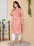 Miravan Womens Plus Size Peach Bandhani Embroidered Kurti