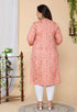 Miravan Womens Plus Size Peach Bandhani Embroidered Kurti