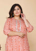 Miravan Womens Plus Size Peach Bandhani Embroidered Kurti
