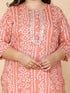 Miravan Womens Plus Size Peach Bandhani Embroidered Kurti
