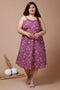 Miravan Womens Plus Size Purple Floral Printed Shoulder Strap Midi Dress