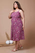 Miravan Womens Plus Size Purple Floral Printed Shoulder Strap Midi Dress
