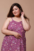 Miravan Womens Plus Size Purple Floral Printed Shoulder Strap Midi Dress