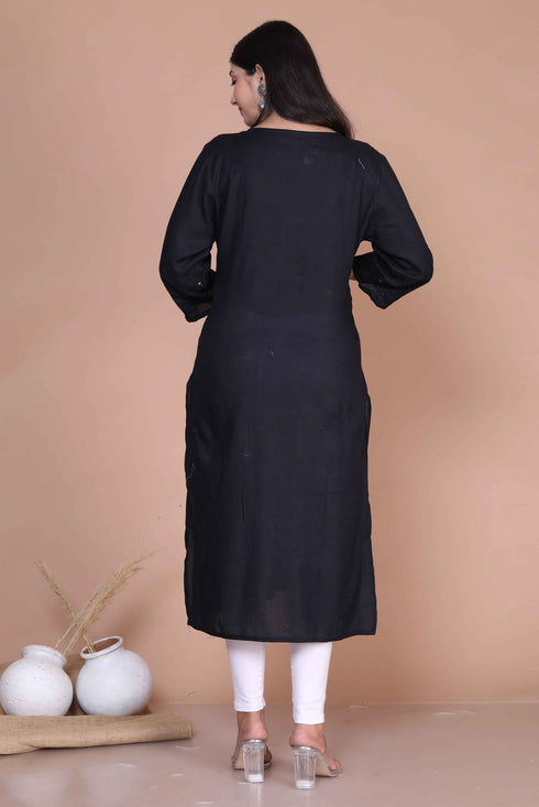Miravan Womens Black Embroidered And Mirror Work Pakistani Straight Kurti