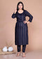 Miravan Womens Navy Blue and Golden Striped Mokshi Pakistani Kurta With Palazzo