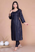 Miravan Womens Navy Blue and Golden Striped Mokshi Pakistani Kurta With Palazzo