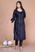 Miravan Womens Navy Blue and Golden Striped Mokshi Pakistani Kurta With Palazzo