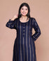 Miravan Womens Navy Blue and Golden Striped Mokshi Pakistani Kurta With Palazzo
