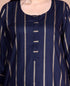 Miravan Womens Navy Blue and Golden Striped Mokshi Pakistani Kurta With Palazzo