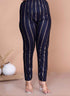 Miravan Womens Navy Blue and Golden Striped Mokshi Pakistani Kurta With Palazzo