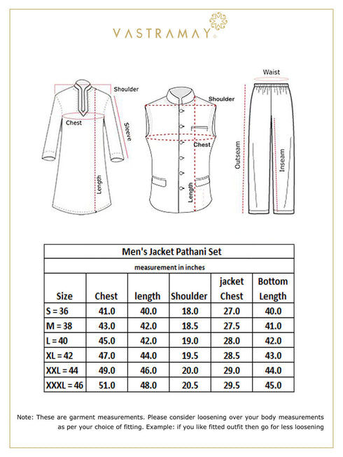 Vastramay Men's White Cotton Blend Kurta, Ethnic Jacket and Pyjama Set