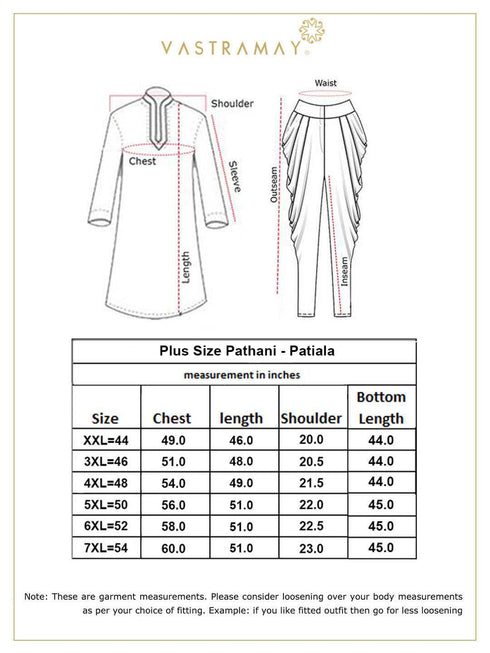 Vastramay Men's Plus Size Red Cotton Blend Pathani Set