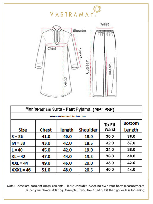 Vastramay Men's Rust Pathani Suit With White Pant Set