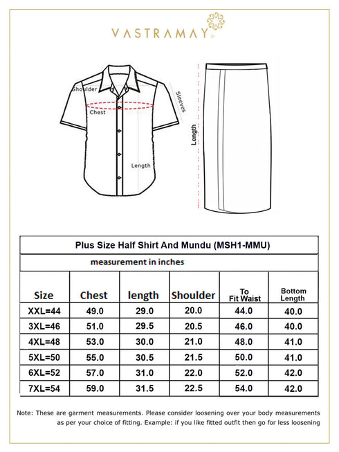 Vastramay Men's Plus Size Yellow And White Silk Blend Shirt And Mundu Set