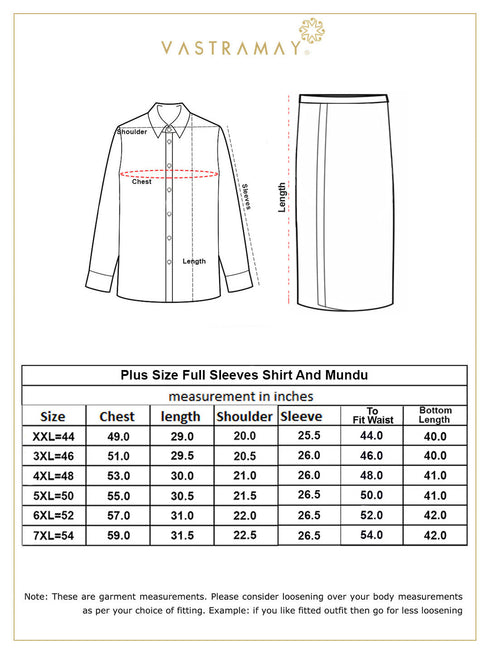 Vastramay Men's Plus Size Pink And White Silk Blend Shirt And Mundu Set