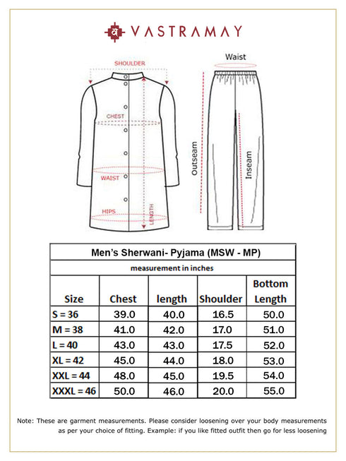 VASTRAMAY Men's Gold Silk Blend Sherwani Set