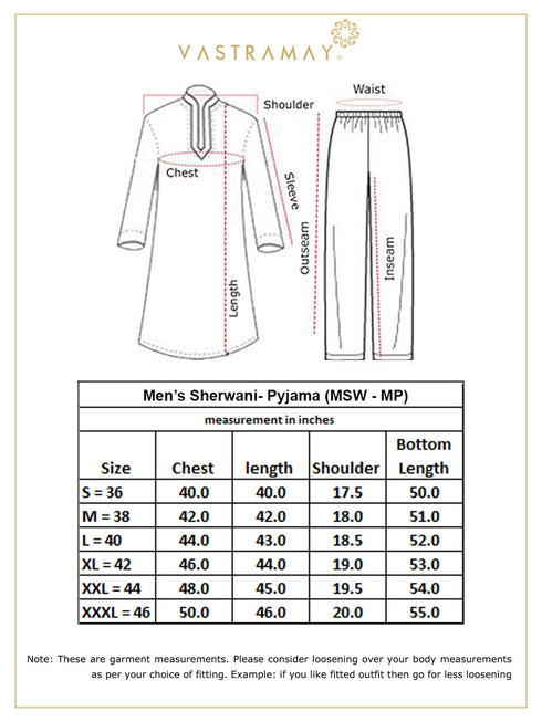 VASTRAMAY Men's Gold Cotton Silk Blend Sherwani Set