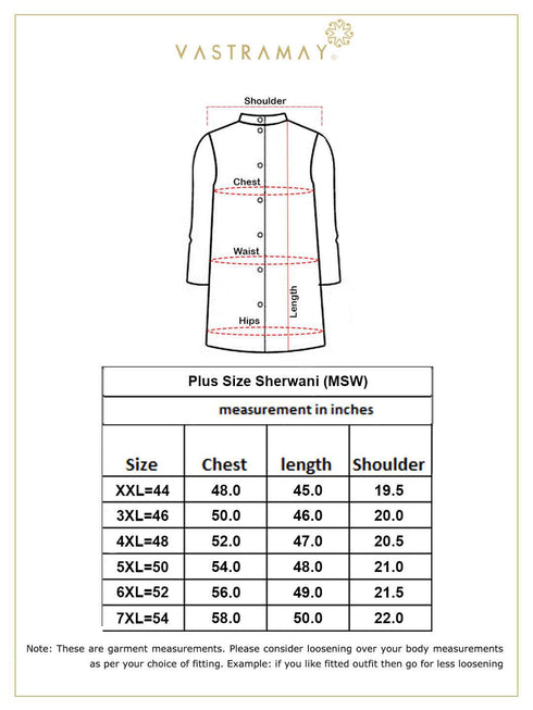 Vastramay Men's Plus Size Black Sherwani Only Top