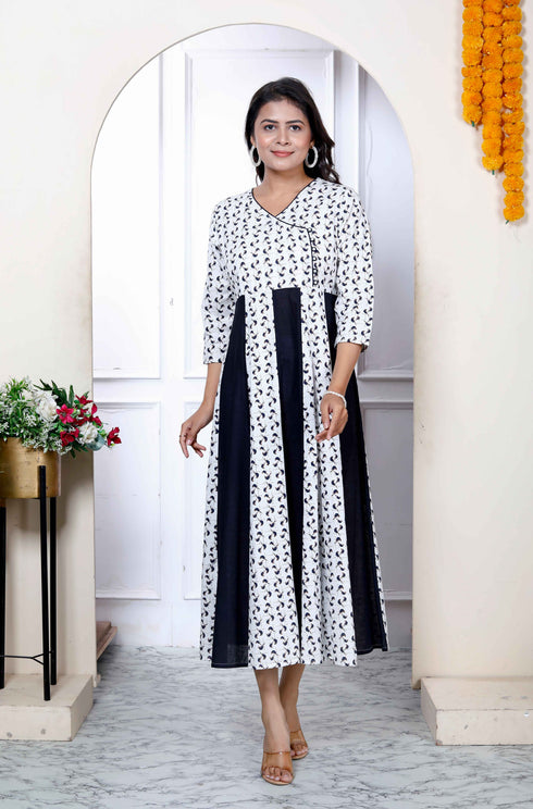 Miravan Womens Cotton White Bird Print Anarkali Kurta
