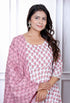 Miravan Womens Pure Cotton Printed Pink Anarkali Kurta With Dupatta Set